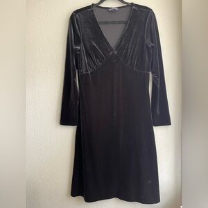 Lands' End Black Velvet Long Sleeve Dress